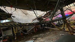 Storms put a hole in the roof and caused damage inside a Dallas Fire-Rescue&apos;s Station 19 on Sunday.