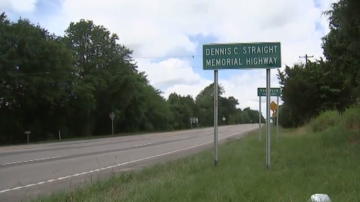 A stretch of highway was dedicated to Charlotte Road/Van Wyck Assistant Fire Chief Dennis C. Straight, who was killed in November when he was hit by a vehicle while directing traffic at a crash scene.