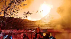 A Forest Hills, PA, firefighter suffered an eye injury Monday night while battling a blaze that damaged three homes.
