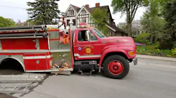 An Ogdensburg, NY, fire apparatus lost its rear axle while responding to the scene of a meth lab last week.