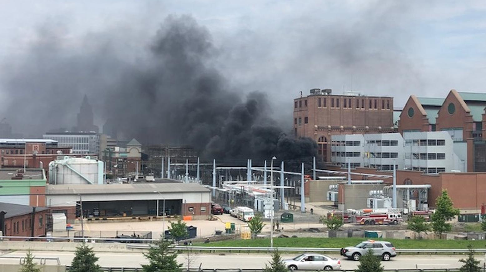 A three-alarm fire broke at a Providence, RI, power station after a transformer exploded and caught fire Saturday.