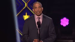 Flint, MI, firefighter Rico Phillips speaks after receiving the NHL&apos;s Willie O&rsquo;Ree Community Hero Award on Wednesday.