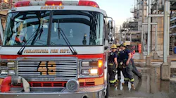 Philadelphia crews remain on scene after an explosion and fire at an oil refinery on Friday, June 21, 2019.