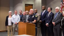Flanked by city and state officials, Virginia Beach Police Chief James Cervera speaks during a press conference regarding the Virginia Beach Municipal Center shooting on Friday, May 31, 2019.