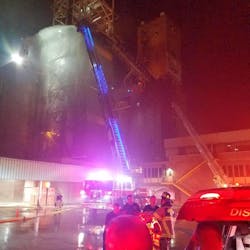 Four firefighters were injured in a multi-alarm silo farm Sunday in Channelview, TX, near Houston.