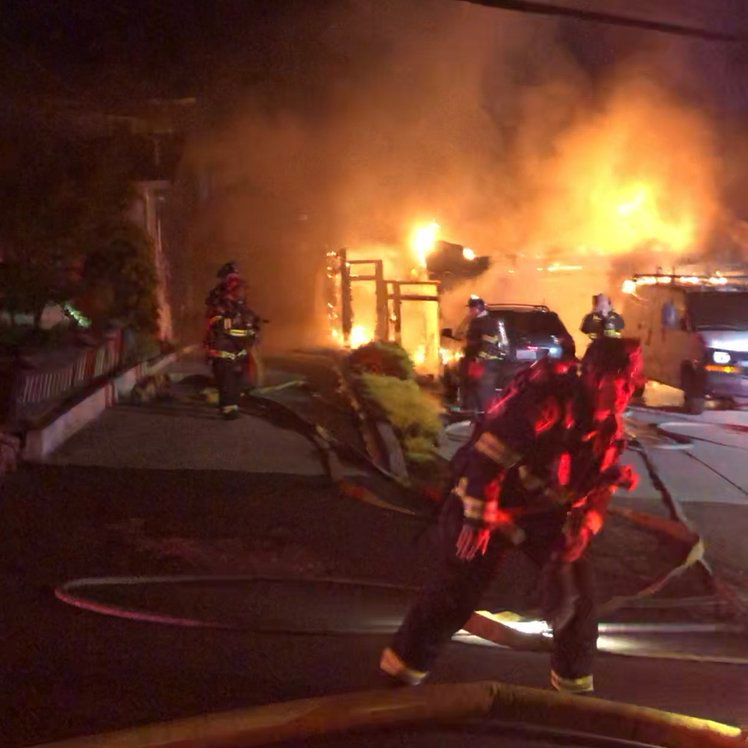 Alameda County, CA, firefighters battle a two-alarm house fire Friday night in Union City.