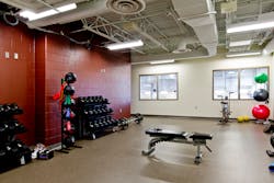 Firefighter fitness rooms need ample room for dynamic warm-ups or a group working out together. Firefighter fitness rooms need ample room for dynamic warm-ups or a group working out together.