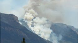 Last summer&apos;s 416 wildfire burns in the mountains in La Plata County, CO, north of Durango.