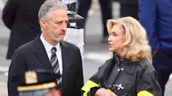 Former 'Daily Show' host and 9/11 advocate John Stewart and U.S. Rep. Carolyn Maloney attend the funeral of Ground Zero first responder Det. Luis Alvarez on July 3 in New York City.
