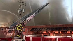 More than 60 Baltimore City firefighters battled a four-alarm warehouse fire Monday. More than 60 Baltimore City firefighters battled a four-alarm warehouse fire Monday.