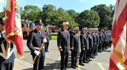 Bridgeport, CT, firefighters honor Lt. Steven Velasquez and firefighter Michel Baik, who died in the line of duty in 2010, during a ceremony Wednesday.