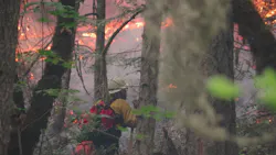 Firefighters battle a wildfire at Milepost 97 near Canyonville, OR, the largest wildfire in the state so far this season. Firefighters battle a wildfire at Milepost 97 near Canyonville, OR, the largest wildfire in the state so far this season.