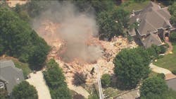 An explosion from a four-alarm fire leveled a home at Charlotte, NC, country club Tuesday, critically at least one person. An explosion from a four-alarm fire leveled a home at Charlotte, NC, country club Tuesday, critically at least one person.