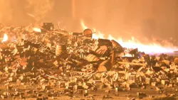 Crews from several fire departments battled a massive blaze at a Jim Beam warehouse in Woodland County, KY, that burned thousands of bourbon barrels Tuesday night. Crews from several fire departments battled a massive blaze at a Jim Beam warehouse in Woodland County, KY, that burned thousands of bourbon barrels Tuesday night.