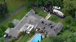More than 100 firefighters from 11 Nassau County, NY, departments put out a fire at a Muttontown mansion Tuesday. More than 100 firefighters from 11 Nassau County, NY, departments put out a fire at a Muttontown mansion Tuesday.