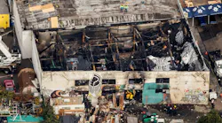 An aerial view of the Ghost Ship warehouse in Oakland, CA, three days after 36 people died during a fire on Dec. 2, 2016.