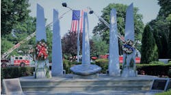 A memorial in Hackensack, NJ, dedicated to the five firefighters who died battling a fire in the city in July 1, 1988.