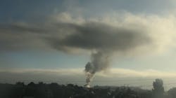 A plume of smoke can be seen from miles away after a fire broke out at a maintenance facility at San Francisco International Airport on Wednesday, July 31, 2019. A plume of smoke can be seen from miles away after a fire broke out at a maintenance facility at San Francisco International Airport on Wednesday, July 31, 2019.