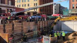 Minneapolis and St. Paul firefighters rescued a worker who became trapped in a collapsing trench Monday.