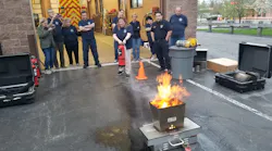 Citizens Fire Academy (CFA) learning why and how firefighters use extinguishers.