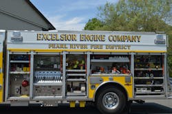 This rescue/engine operated by the Pearl River, NY, Fire Department made good use of enclosed compartment space for attack lines, gas-powered saws and hydraulic rescue tools. This rescue/engine operated by the Pearl River, NY, Fire Department made good use of enclosed compartment space for attack lines, gas-powered saws and hydraulic rescue tools.