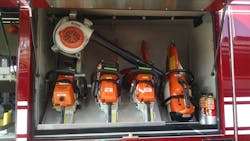 This equipment layout was conducted after delivery to maximize the space for mounting of four saws, a leaf blower and spare fuel. This equipment layout was conducted after delivery to maximize the space for mounting of four saws, a leaf blower and spare fuel.