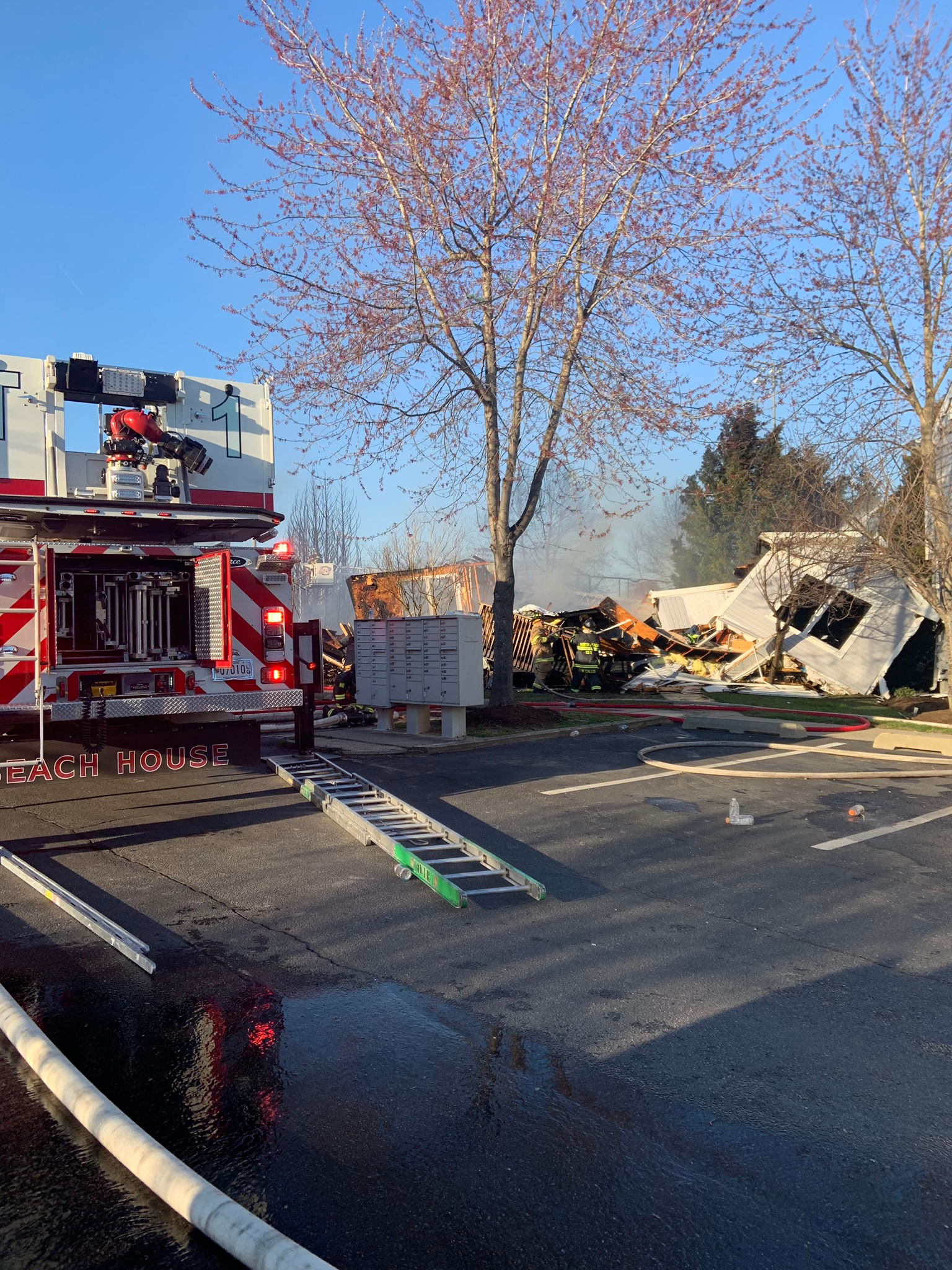 On April 3, 2019, a fire started in a pile of freshly spread mulch outside a row of four elevated, wood-frame townhomes in Calvert County, MD.