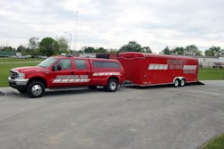 The Richmond hazmat response vehicle is a 2004 Ford F-350, Crew Cab, DRW, with bed cap and 24’ Haulmark ramp door, enclosed trailer. The Richmond hazmat response vehicle is a 2004 Ford F-350, Crew Cab, DRW, with bed cap and 24’ Haulmark ramp door, enclosed trailer.