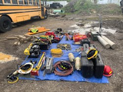 A school bus extrication may require a variety of tools that are on your engine or rescue.