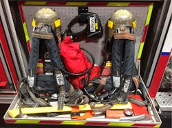 Coral Springs-Parkland Fire Department has placed its SCBAs and firefighting equipment in outside cabinets to keep contaminates out of apparatus cabs. Coral Springs-Parkland Fire Department has placed its SCBAs and firefighting equipment in outside cabinets to keep contaminates out of apparatus cabs.