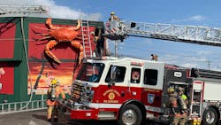 Firefighters battled a three-alarm blaze at Catonsville, MD, restaurant in Baltimore County on Friday.