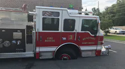 A sinkhole opened up beneath a City of Beaufort/Town of Port Royal, SC, fire apparatus Thursday.