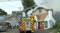 Three Bridgeport, CT, firefighters were sent to the hospital after battling a two-alarm fire at a three-story house Wednesday. Three Bridgeport, CT, firefighters were sent to the hospital after battling a two-alarm fire at a three-story house Wednesday.