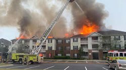 Three Chatham, GA, firefighters were injured over the weekend by a collapsing roof while battling a blaze at an apartment complex.