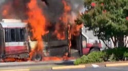 A Fayetteville, NC, bus caught fire and exploded Monday. A Fayetteville, NC, bus caught fire and exploded Monday.