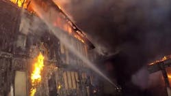 Fresno, CA, firefighters battled a three-alarm blaze at an apartment complex near Fresno State on Sunday.
