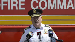 Hamilton, Ontario, Canada, Fire Chief Dave Cunliffe talks at a press conference after a firefighter was injured after a fall while trying to rescue stranded hikers Wednesday.