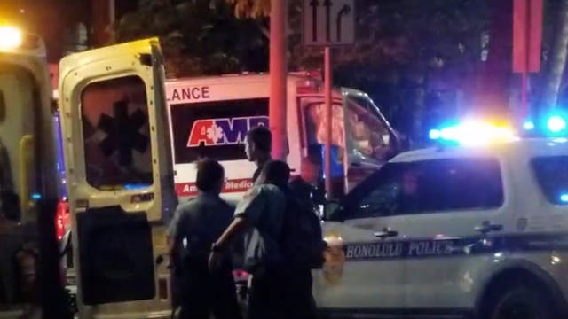 Three people, including an emergency medical technician and a patient, were hospitalized when an ambulance was hit by another vehicle that ran a red light in Honolulu.
