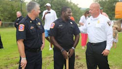 Mobile, AL, firefighters and officials took the first swings Tuesday to demolish the department's Fire Station No. 18. Mobile, AL, firefighters and officials took the first swings Tuesday to demolish the department's Fire Station No. 18.