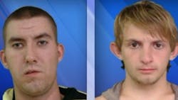 Nemaha, IA, firefighter Brent Mack (left) and Alexander Lilly, as well as a 17-year-old girl, are accused of intentionally starting a corn crib fire so that Mack could respond to the incident and put out the blaze earlier this week.