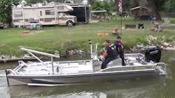 Ottumwa, IA, firefighters give their new river rescue boat a test drive Thursday. Ottumwa, IA, firefighters give their new river rescue boat a test drive Thursday.