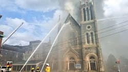 Around 75 to 100 Philadelphia firefighters responded Tuesday to a massive multi-alarm fire at the Great Bible Way Temple in West Philadelphia. Around 75 to 100 Philadelphia firefighters responded Tuesday to a massive multi-alarm fire at the Great Bible Way Temple in West Philadelphia.