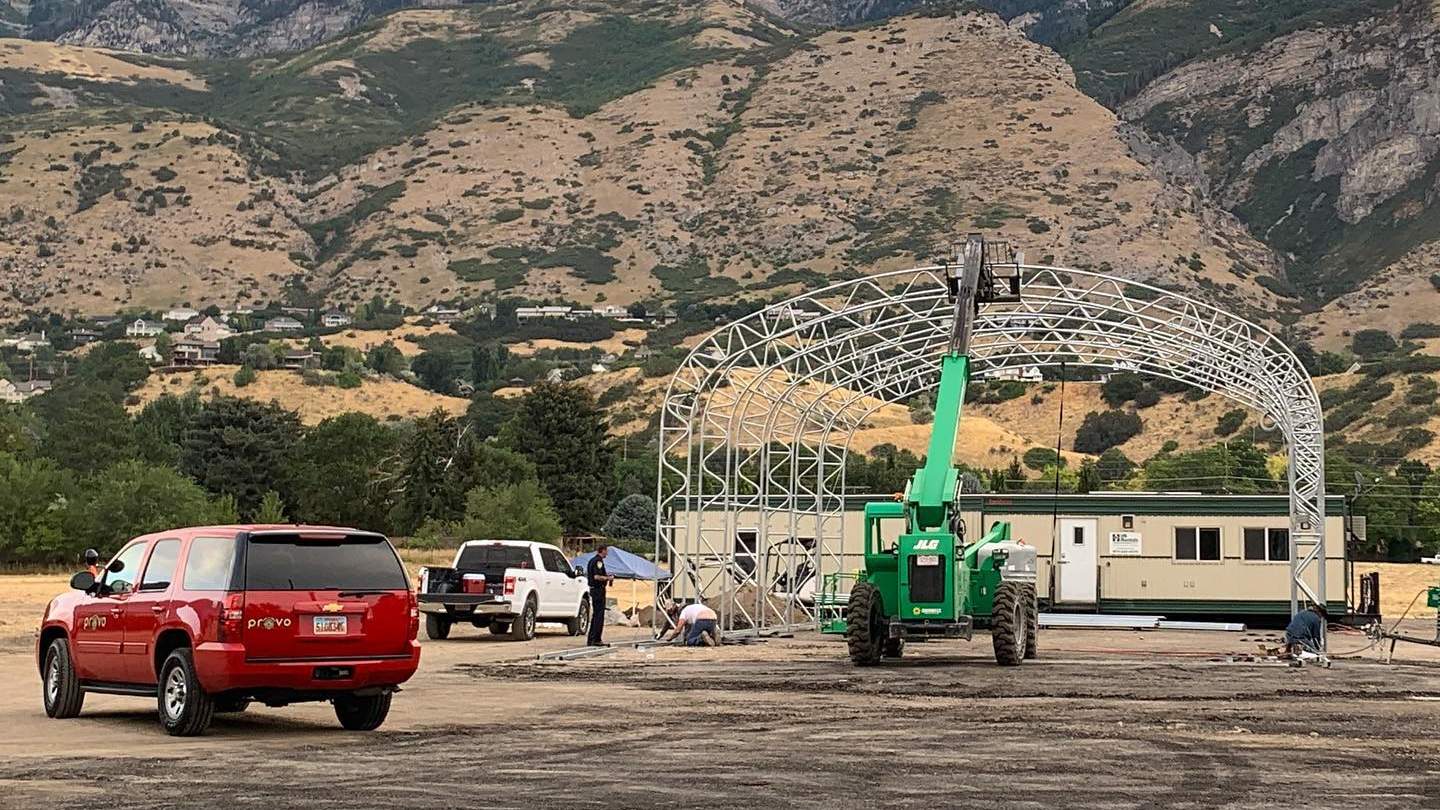 A heavy-duty tent has been set up for Provo, UT, firefighters while the department's Station 22 is rebuilt.