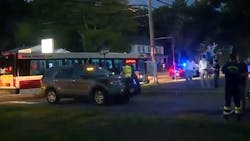 Sixteen people were injured Monday night after a Boston allegedly hit the driver of a Randolph, MA, bus, which then crashed into a car and a utility pole. Sixteen people were injured Monday night after a Boston allegedly hit the driver of a Randolph, MA, bus, which then crashed into a car and a utility pole.