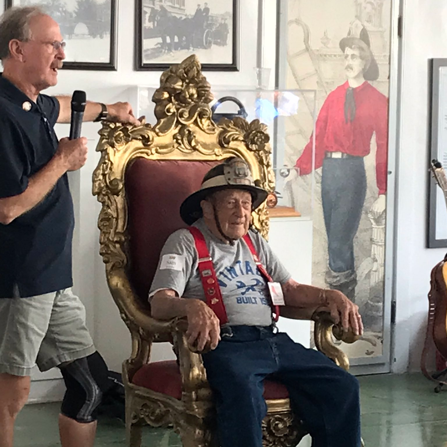 Retired San Jose, CA, Fire Capt. Sam Seibert celebrates his 100th birthday at his old station, which is the new home of the city's fire museum.
