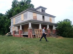 In this pre-burn photo, you can see the dormer used as a ventilation point and directly under the dormer is the window used by the live-fire instructors. In this pre-burn photo, you can see the dormer used as a ventilation point and directly under the dormer is the window used by the live-fire instructors.
