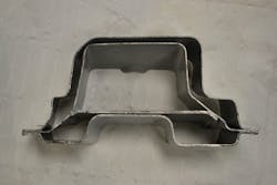 This cross-section of the B-pillar of a 2006 VW Touareg vehicle shows the outer ‘wrapper’ of mild steel and the inner ultra-high strength steel A-frame layers inside. This cross-section of the B-pillar of a 2006 VW Touareg vehicle shows the outer ‘wrapper’ of mild steel and the inner ultra-high strength steel A-frame layers inside.