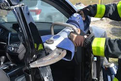 Realize that the thickness of the inner, ultra-high strength steel layers inside a pillar will vary from top to bottom. Typically the strong steel is thinner along the roofline, inside the upper section of each B-pillar and possibly at the very bottom of the pillar as well. The strongest and thickest layer of advanced steel may in fact be right in the side ‘impact zone’ of the B-pillar; right where this cutter is placed. Realize that the thickness of the inner, ultra-high strength steel layers inside a pillar will vary from top to bottom. Typically the strong steel is thinner along the roofline, inside the upper section of each B-pillar and possibly at the very bottom of the pillar as well. The strongest and thickest layer of advanced steel may in fact be right in the side ‘impact zone’ of the B-pillar; right where this cutter is placed.