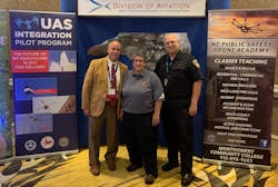 DRONERESPONDERS Director Charles Werner shares a moment with DRONERESPONDERS Advisors Justin Hollingshead and Steve Rhode at the North Carolina Drone Summit on April 12, 2019.