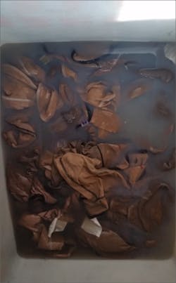 Soaking your hood or ear flaps in a bucket before washing them can reveal just how dirty your gear is. Soaking your hood or ear flaps in a bucket before washing them can reveal just how dirty your gear is.